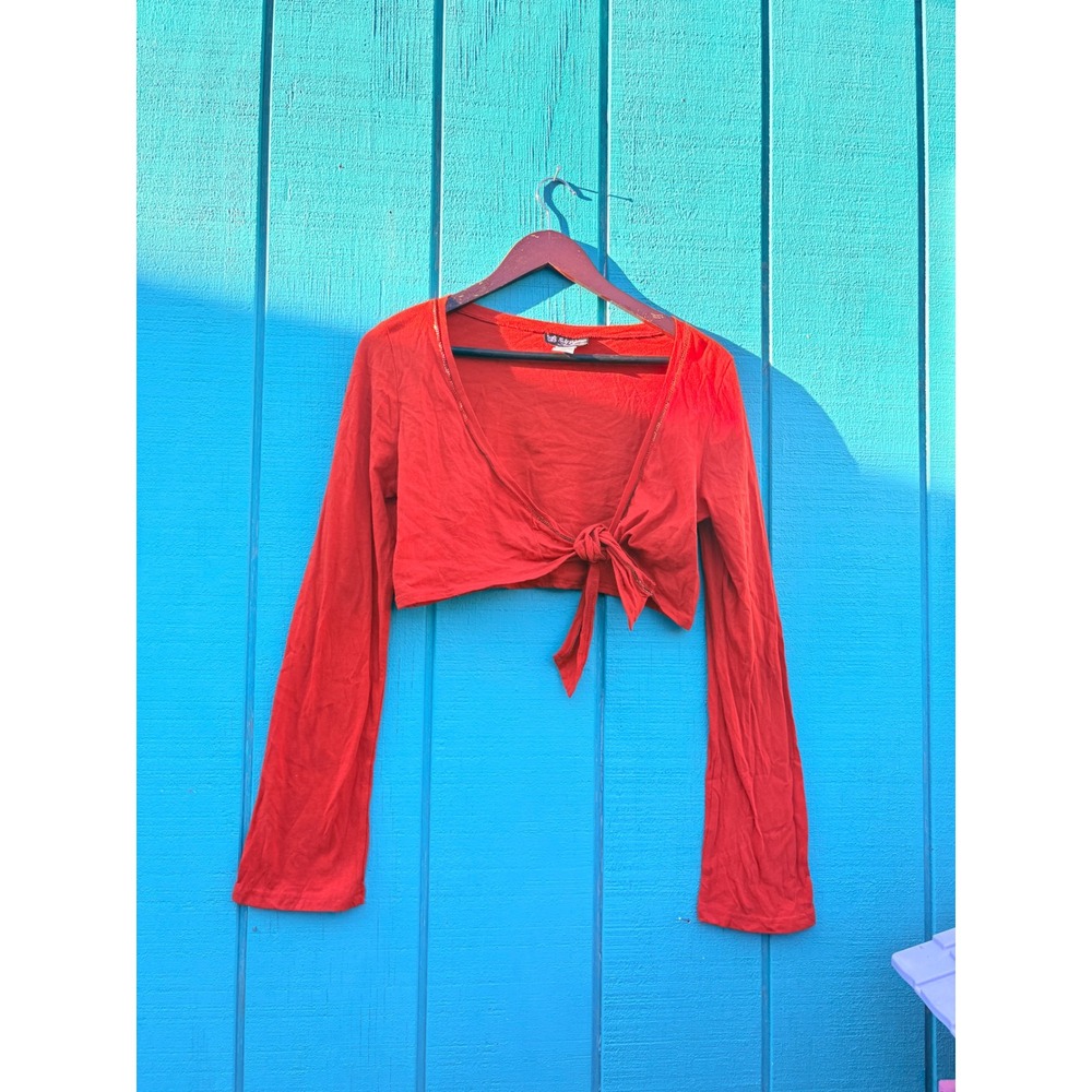 Self Esteem Y2K‎ Red Tie Front Cropped Top Sequin Trim Fairycore Whimsigoth